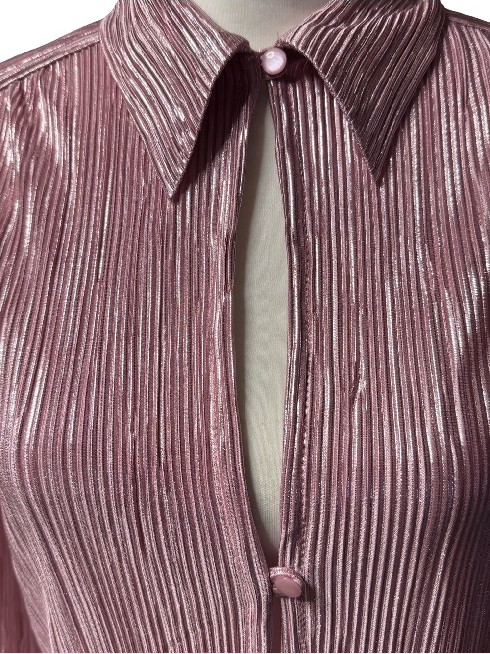 Sabina Musayev Rigel Pleated Blouse Pink Rose Metallic Shimmer Sz Small NWT New - Picture 3 of 16